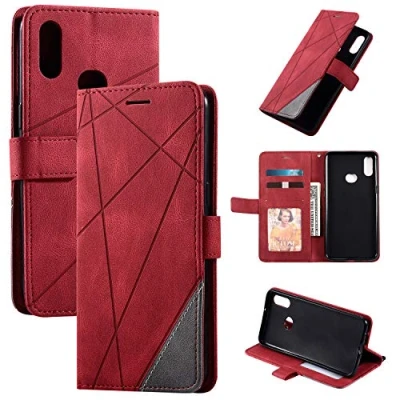 Abbildung von QiongniAN Kompatibel mit Samsung Galaxy A20S Hülle Leder,Kompatibel SM A207F/DS / A207M/DS A2070 A207F A207M Klapphülle Handytasche Case Red