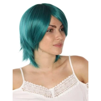 Abbildung von Prettyland Grün Damen Herren Mittellange Kurzhaar glatte Perücke Gestuft Ribbons Almark The Gundam wig C1491