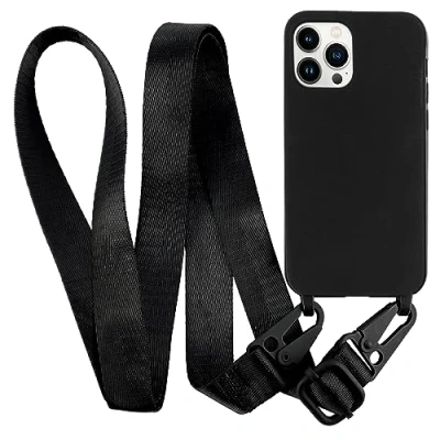 Abbildung von MyGadget Handykette für iPhone 13 Pro Max TPU Hülle mit Band Handyhülle Handyband zum Umhängen Kordel Schnur Case Schutzhülle Schwarz