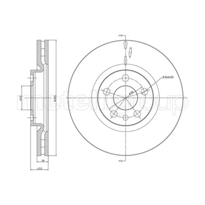 Abbildung von METELLI 23 0615C Bremsscheibe 285,0 28,0 5 59,0 Belüftet lackiert PEUGEOT: 807, Expert I Kastenwagen, I, CITROËN: C8, Jumpy Kastenwagen