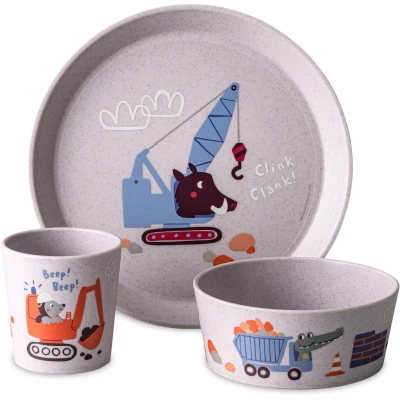 Abbildung von KOZIOL Kindergeschirr Set Kleiner Teller + Schale Becher CONNECT TRUCKS (3 tlg), 1 Personen, Kunststoff, 100% melaminfrei &amp; recycelbar, CO² neutral in Deutschland produziert!