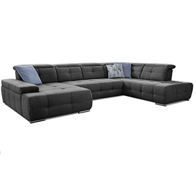 Abbildung von Cavadore Wohnlandschaft Mistrel mit Schlaffunktion / U Form Bettsofa leichter Fleckentfernung dank Soft Clean Geeignet für Haushalte Kindern, Haustieren /343 x 77 228 dunkelgrau
