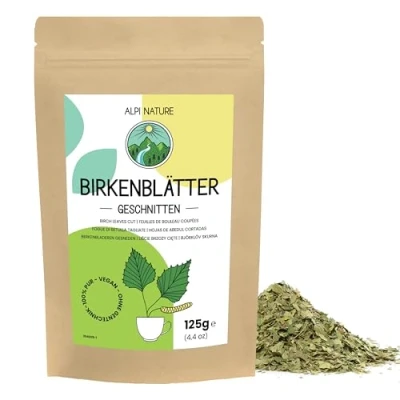 Abbildung von Birkenblättertee 125g von Alpi Nature, Loser Birkentee, Birkenblätter getrocknet und geschnitten zur Zubereitung Birken Tee, Tee Kräutertee