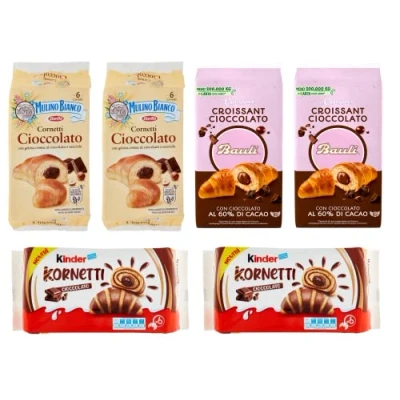 Abbildung von TESTPAKET Cornetti Cioccolato Kinder Kornetti Bauli Mulino Bianco Mit Schokolade Gefüllte Croissants 36