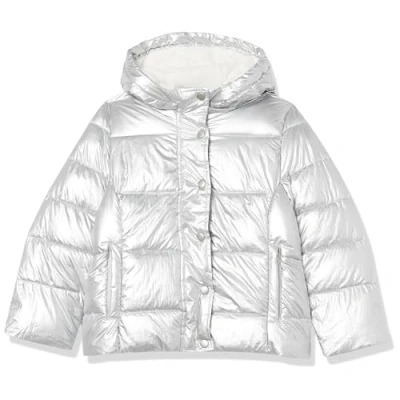Abbildung von Amazon Essentials Mädchen Schwere Pufferjacke mit Kapuze, Metallic Silber, 10 Jahre