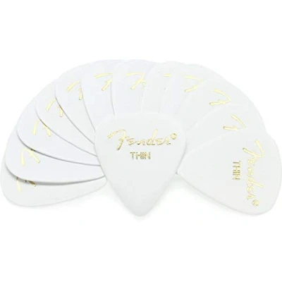 Abbildung von Fender 351 Shape Premium Plektren (12 Stück) für E Gitarre, Akustikgitarre, Mandoline und Bass Thin weiß
