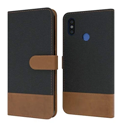 Abbildung von EAZY CASE Tasche kompatibel mit Xiaomi Mi 8 Stoff Schutzhülle Standfunktion Klapphülle im Bookstyle, Handytasche Handyhülle Flip Cover Magnetverschluss und Kartenfach, Kunstleder, Schwarz