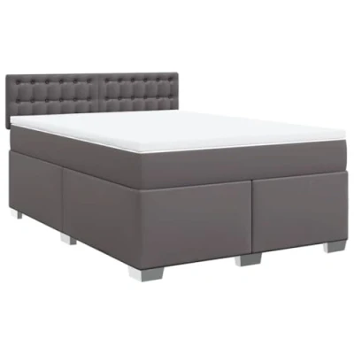 Abbildung von vidaXL Boxspringbett, Polsterbett Bett mit Matratze, Bettgestell Kopfteil Lattenrost, Doppelbett für Schlafzimmer, Grau 160x200cm Kunstleder