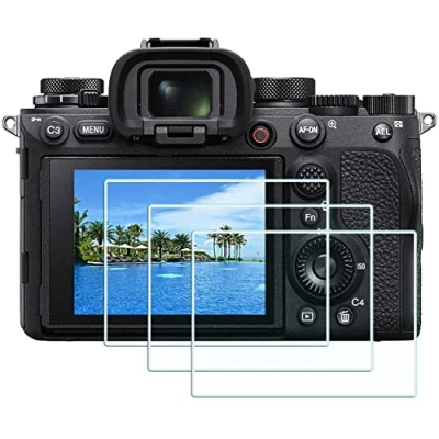 Abbildung von Displayschutz Displayschutzfolie für Sony Alpha 1 / A1 Kamera mit Blitzschuh Abdeckung, 0,3 mm High Definition, 9H Härte, optisches LCD, Premium Glas Schutzabdeckung [3 + Stück]