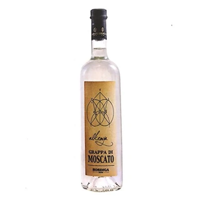 Abbildung von Grappa di Moscato Alkemya von Bordiga 1888 0,7L 42% Vol Italienischer Premium aus Trauben