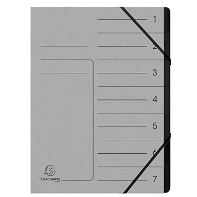 Abbildung von Exacompta 540711E Premium Ordnungsmappe geheftet. Aus extra starkem Colorspan Karton DIN A4 7 schwarze Fächer und 2 Gummizüge mit Organisationsdruck Ringmappe Register Mappe grau