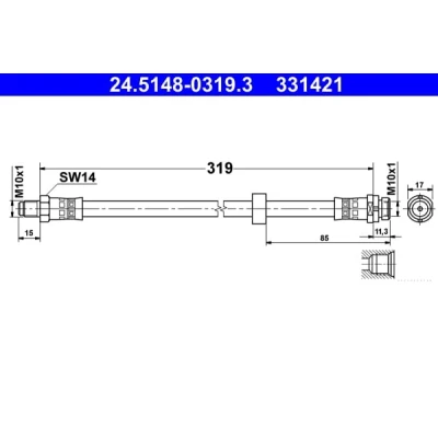 Abbildung von ATE 24.5148 0319.3 Bremsschläuche 319 M10x1 FORD: Transit Connect Mk1 Kastenwagen, Tourneo
