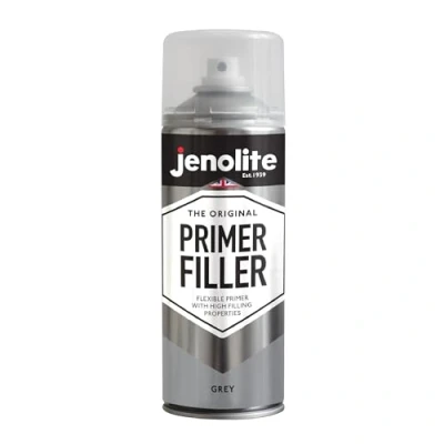 Abbildung von JENOLITE Filler Grundierung Sprühlack. Schnell trocknende Acrylfarbe. Farbe: Grau. Inhalt: 1 Spraydose 400ml