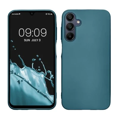 Abbildung von kwmobile Case kompatibel mit Samsung Galaxy A15 5G Hülle Schutzhülle aus Silikon metallisch schimmernd Handyhülle Metallic Karibikblau