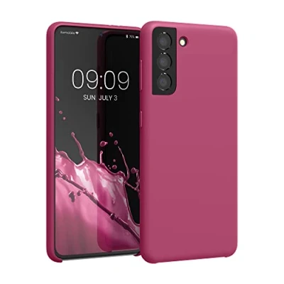 Abbildung von kwmobile Hülle kompatibel mit Samsung Galaxy S21 Silikon Handy Case Handyhülle weiche Oberfläche kabelloses Laden Himbeer Pink