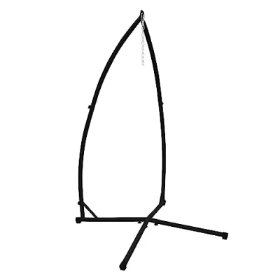 Abbildung von ECD Germany Hängesessel Hängematte aus Baumwolle Hartholz Querstab Indoor/Outdoor, Hängestuhlgestell Schwarz Höhenverstellbar 208 cm Hängesitz
