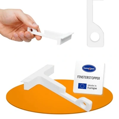 Abbildung von homeXpert Fensterfeststeller für Kippfenster, 4er Set in Weiß Einfache Montage ohne Bohren, zur Sicherung von Kippfenstern, Fenster Offenhalter, Zuschlagschutz, Fensterstopper, Fensterschutz