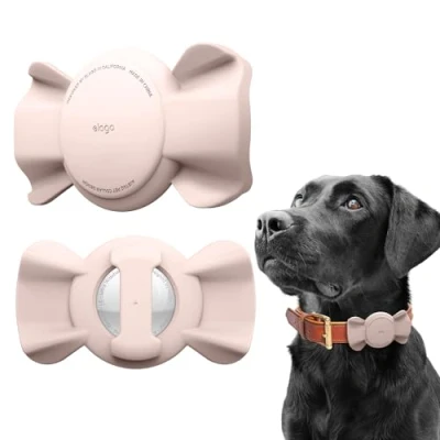 Abbildung von elago Ribbon Hülle für Haustierhalsband, kompatibel mit Apple AirTag, niedlich gestaltete Halterung Hunde und Katzenhalsband, Schlaufengeschirr [Ortungsgerät Nicht im Lieferumfang enthalten]
