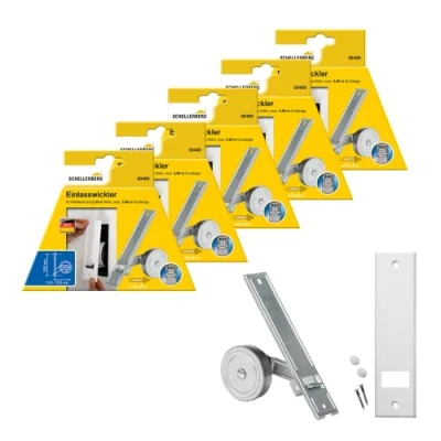 Abbildung von 5er Set Schellenberg 50400 Einlasswickler MAXI + 53603 Abdeckplatte Standard, Lochabstand 18,5 cm, Gurtwickler für Rollladengurte mit 23 mm Breite inklusive passender Blende in Weiß