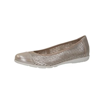 Abbildung von CAPRICE Damen Ballerinas aus Leder mit Lochmuster, Beige (Taupe Metallic), 37 EU