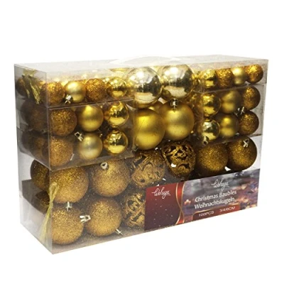 Abbildung von Wohaga Weihnachtskugel Set 50 / 100er Christbaumkugeln Baumschmuck Weihnachtsbaumschmuck Baumkugeln, Farbe:Gold, Größe:100