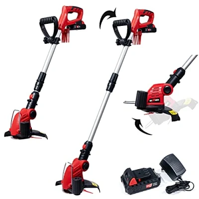 Abbildung von Grafner 2in1 Akku Rasentrimmer mit Kunststoff Messer, 20V Li Ion Akku, Schnell Ladegerät, EDGE Funktion für saubere Kanten, Teleskopstiel, dreh neigbarer Motorkopf, klappbarer Pflanzenschutzbügel