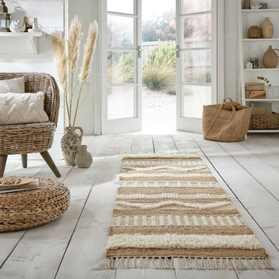 Abbildung von FLAIR RUGS Läufer &quot;Medina&quot;, rechteckig, 12 mm Höhe, Boho Look, aus Naturfasern wie Wolle &amp; Jute, Teppichläufer