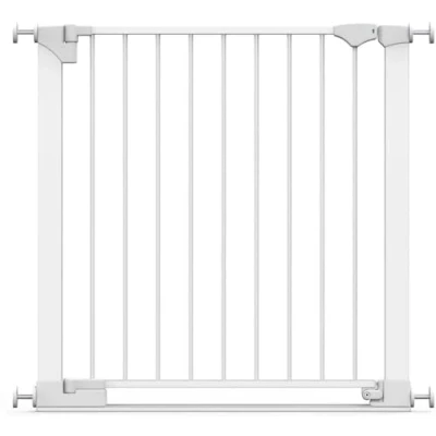 Abbildung von Safetots Sicherheitsstuffen Treppenschutzgitter, Weiß, 82cm 89cm, Extra Niedrige Durchgangshöhe, 67cm Breite Türöffnung, Einteiliges Breites Gitter für Treppen, Baby und Kleinkind