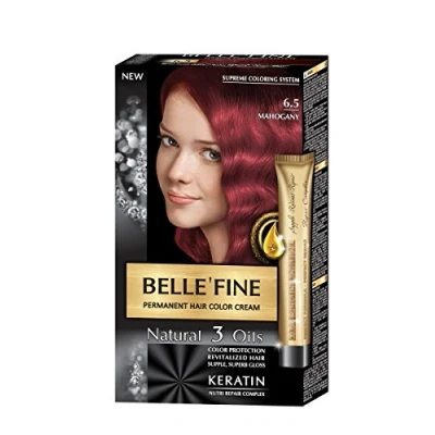Abbildung von BELLE&#039;FINE® Black Series Luxuriöse natürliche Haarfärbecreme langanhaltende Farbe mit 3 Ölen &amp; Keratin MAHAGONI