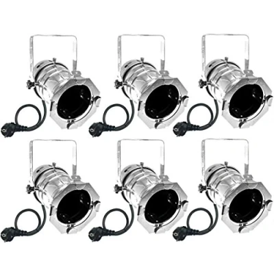 Abbildung von Varytec 1248 6 x PAR 30 Spot Light Scheinwerfer SILBER polish mit E 27 Fassung &amp; Kabel Schuko Stecker