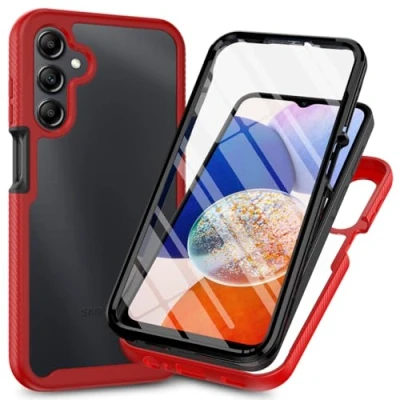 Abbildung von XINNI Hülle für Samsung Galaxy A15, 360 Grad Stoßfeste Schutzhülle mit Integriertem Bildschirmschutz, Robuster Bumper Outdoor Full Body Case, Rot
