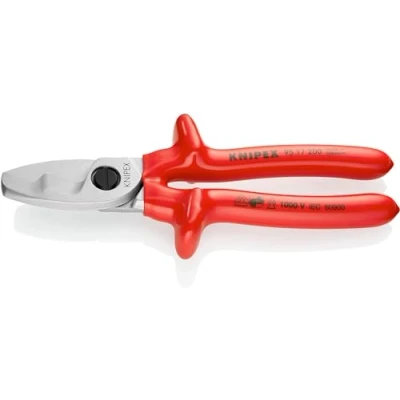 Abbildung von KNIPEX Kabelschere mit Doppelschneide tauchisoliert, VDE geprüft verchromt 200 mm 95 17