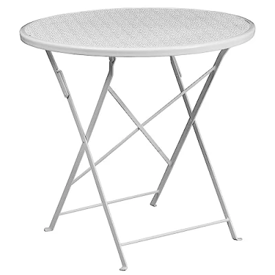 Abbildung von Flash Furniture Oia Klappbarer Terrassentisch aus Stahl für drinnen und draußen, 76,2 cm, rund, Metalllegierung, Weiß