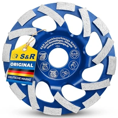 Abbildung von S&amp;R Schleifscheibe Diamantschleiftopf 125 mm für harter Beton, Naturstein, Mauerwerk, (1 St., Geprüft und hergestellt nach DIN EN 13236), Schleiftopf, Betonschleifer, Schleifteller Winkelschleifer