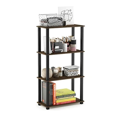 Abbildung von Furinno 4 Ebenen Mehrzweck Regal mit Vierkantrohr, holz, Columbia Walnut/Schwarz, 29.46 x 59.94 109.86 cm