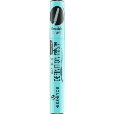 Abbildung von essence cosmetics maximum DEFINITION waterproof volume mascara, Wimperntusche, flexibler Pinsel, wasserfest, schwarz, definierend, volumengebend, vegan, ohne Parfüm (8ml)
