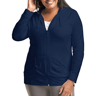 Abbildung von JUST MY SIZE Damen Sweatshirt Übergröße Slub Jersey Full Zip Hoodie T Shirt JMS up für Frauen, Marineblau, 5XL Große Größen