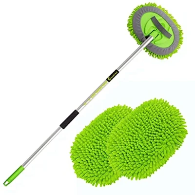Abbildung von GreatCool 160CM Autowaschbürste Waschbürste Auto mit Langer Griff, 2 in 1 Mikrofaser Chenille Autowaschmopp Waschhandschuh Reinigungsbürste für RV Trucks Wohnwagen Wohnmobil（2 x Moppkopf）