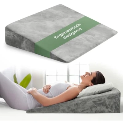 Abbildung von Well B4 Keilkissen für Bett und Couch, Matratzenkeil [mit 2 Liegezonen], Rückenkissen, Reflux, Bequemes Reflux Kissen Lesekissen zur Schlaferhöhung, oder als Rückenlehne