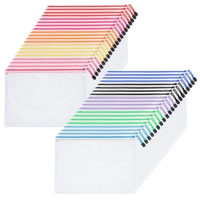 Abbildung von 40 Stück Dokumententasche A4, 10 Farben, Wasserdichte Mesh Dokumentenmappe, Transparente Zipper Beutel für Datei, Kosmetik, Bürobedarf, Rechnung, Schule &amp; Reise