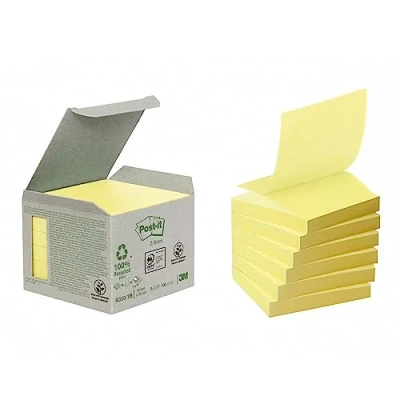 Abbildung von Post it Haftnotiz Recycling Z Notes Mini Tower, 76 x mm, 100 Blatt, 6 Block, Pastellgelb in Weiteren Farben Verfügbar Selbstklebende Notizzettel aus 100% Recyclingpapier