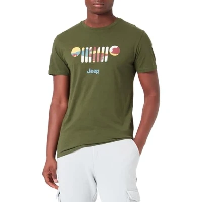 Abbildung von JEEP O102903 E946 J Herren T Shirt Großer Aufdruck Grille Baumrinde Camouflage Hintergrund J23W Rifle Green S