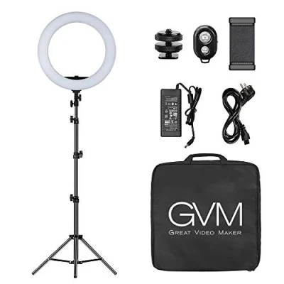 Abbildung von GVM LED ringleuchte mit stativ, 48cm ringlicht für Handy, Dimmbar 3200 5600K Fotografie Ring Lampe Titok Vlog YouTube Porträt, Vlog, Selfie Video Beleuchtung