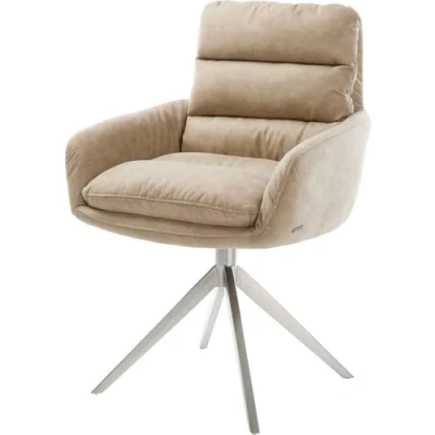 Abbildung von Drehstuhl Abelia Flex mit Armlehnen Mikrofaser Beige Vintage Kreuzgestell breit Edelstahl 360 drehbar Wippfunktion