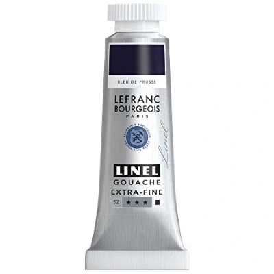 Abbildung von Lefranc &amp; Bourgeois 301188 Linel Gouache extrafeine und geschmeidige Wasserfarben mit maximaler Farbintensität, Leuchtkraft für streifenfreien Auftrag, 14ml Tube Preußischblau