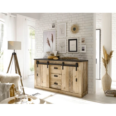 Abbildung von Home affaire Sideboard &quot;SHERWOOD&quot;, Holz Dekor, mit Scheunentorbeschlag und Apothekergriffen, Breite 161cm