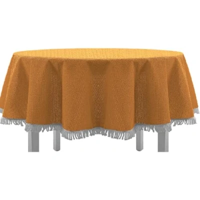 Abbildung von EXKLUSIV HEIMTEXTIL Gartentischdecke mit Fransen Tischdecke rund oval eckig Classic 140x180 cm orange