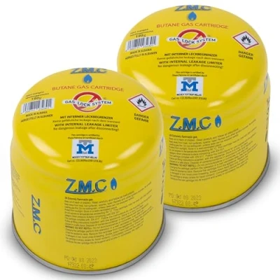 Abbildung von Z.M.C 2X Butan Gaskartuschen 190g Typ C200 EN417, Gas Kartuschen mit Sicherheitsventil, Stechkartusche Gaskartusche ideal für Gasbrenner, Campingkocher, Abflämmgerät, Lötbrenner, Gaskocher