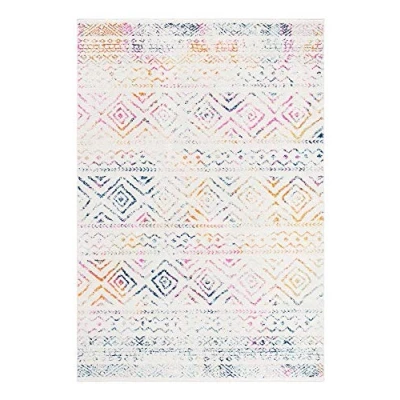 Abbildung von SAFAVIEH Boho Teppich für Wohnzimmer, Esszimmer, Schlafzimmer Tulum Collection, Kurzer Flor, Elfenbein und Fuchsia, 91 X 152 cm