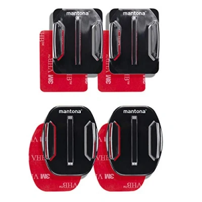 Abbildung von Mantona 3M Klebebefestigung 4er Set (flach und gebogen, GoPro Session, geeignet für Hero 11 10 9 8 7 6 5 4 3+)